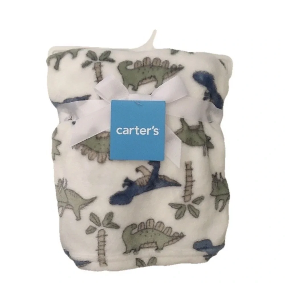 Carters Baby Boy White Dinosaur Themed Baby Blanket Newborn Baby Gift 30x40